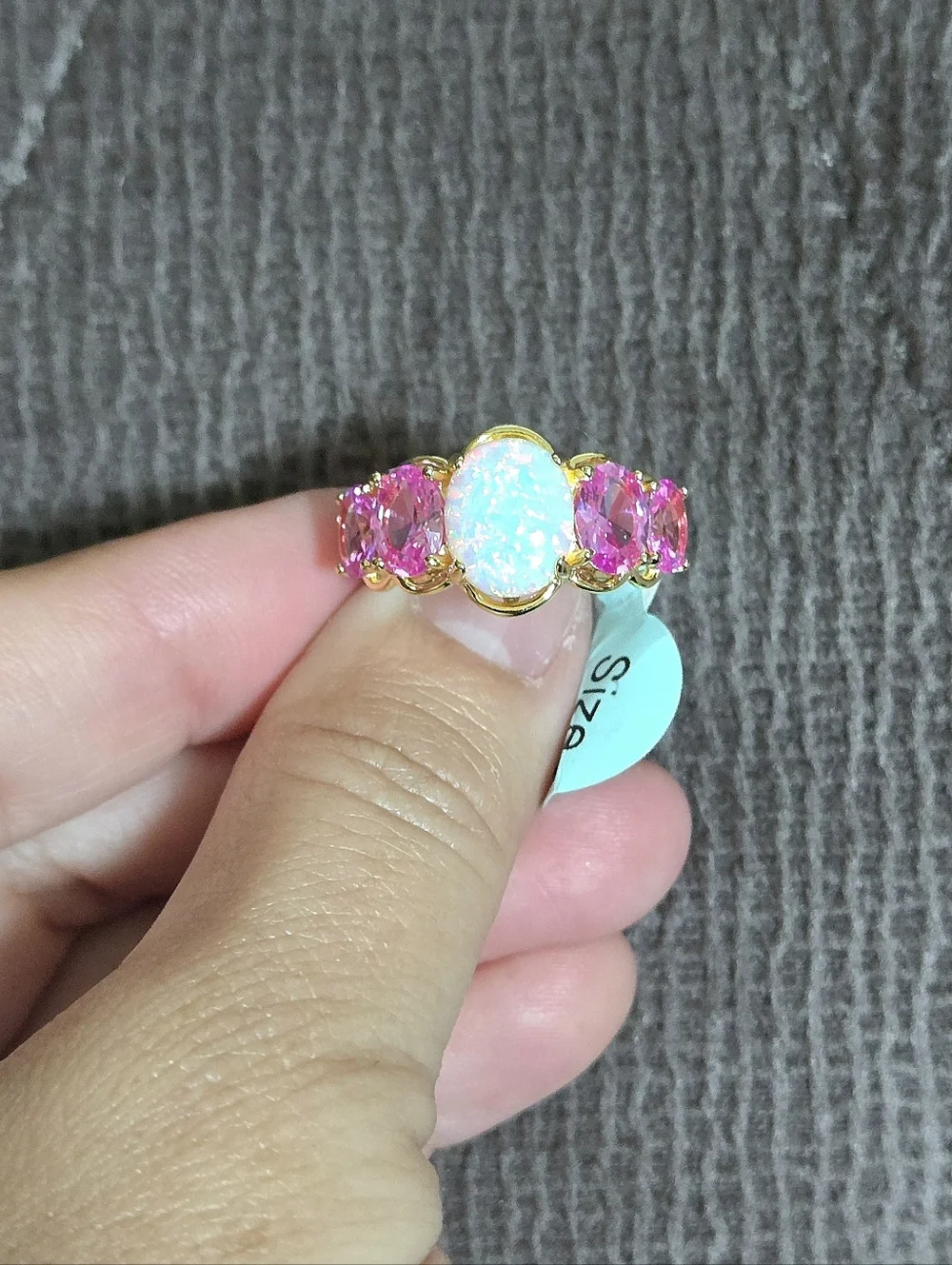 Lab🧪 Created White Fire🔥 Opal and Pink💕 Sapphires Ring💍 - NWT